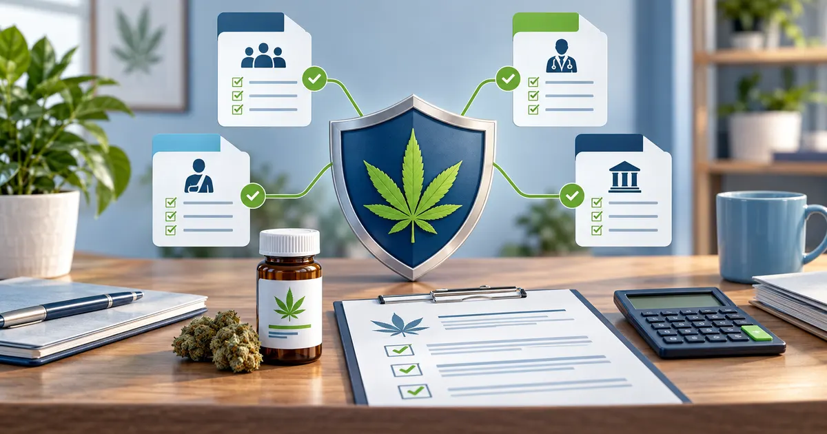 Reimbursement files, shield and calculator for medical cannabis