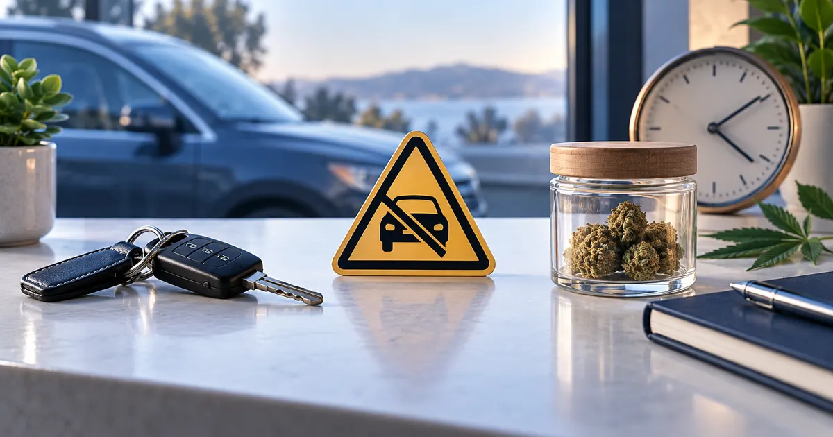 Car keys separated from cannabis by a caution symbol