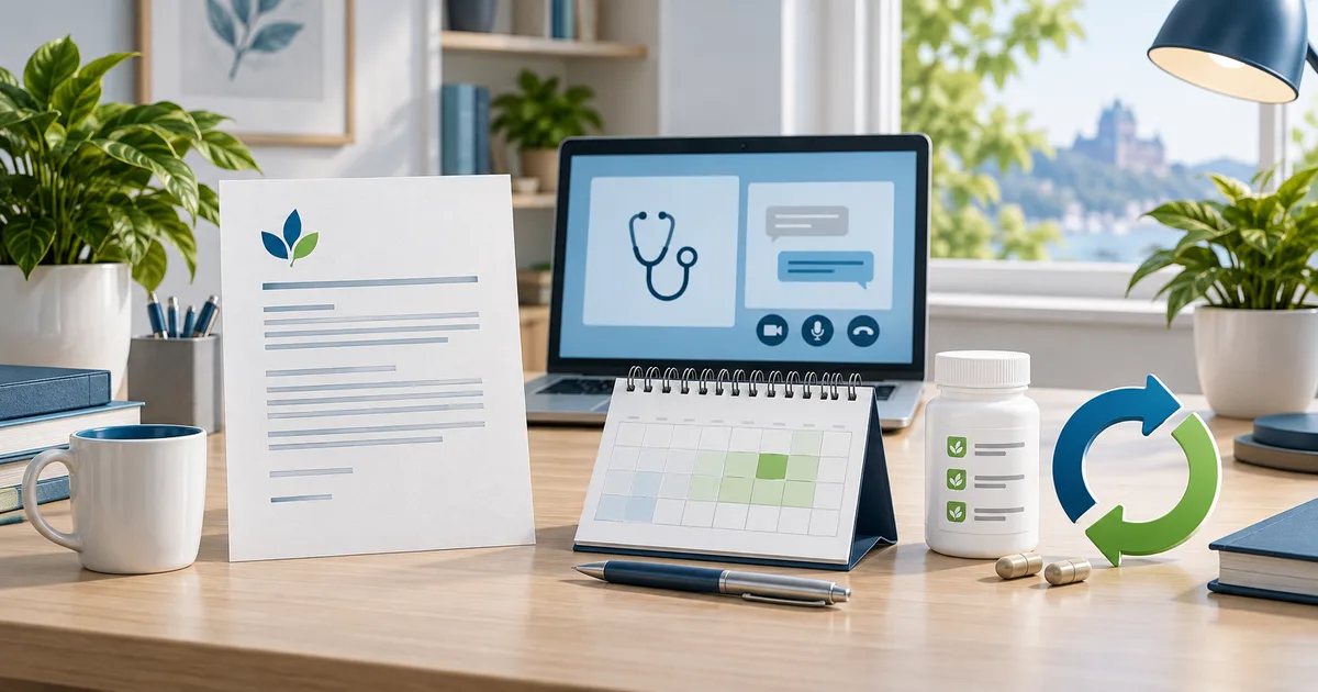Document médical, calendrier et consultation à distance pour un renouvellement