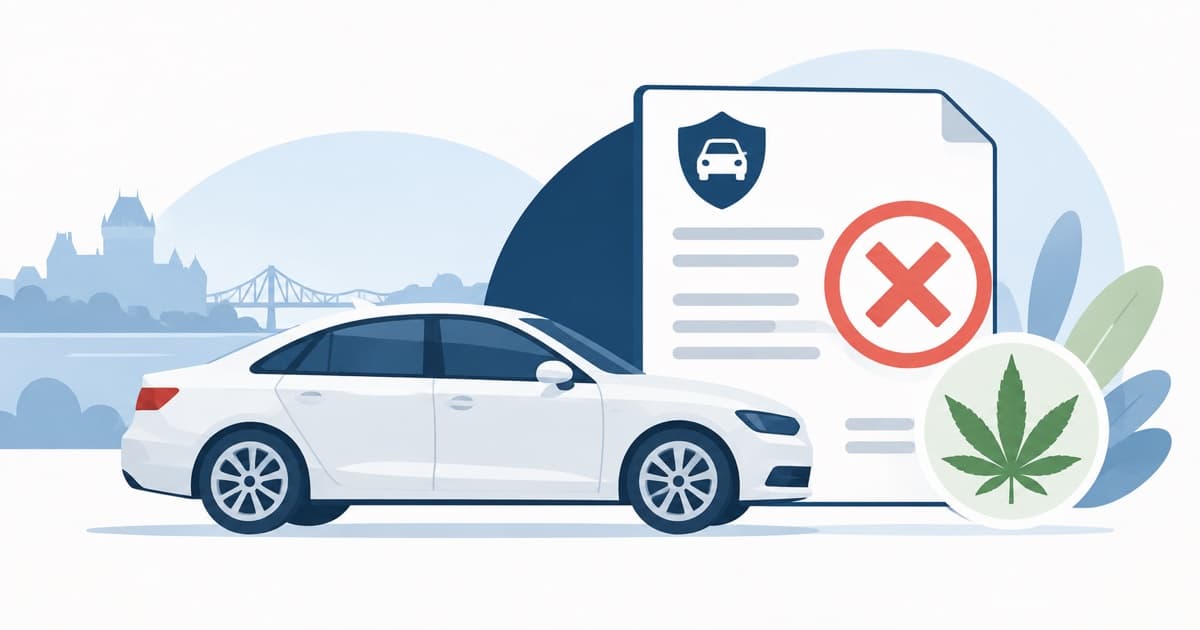 Voiture devant un document d’assurance non couvert et un symbole de cannabis médical